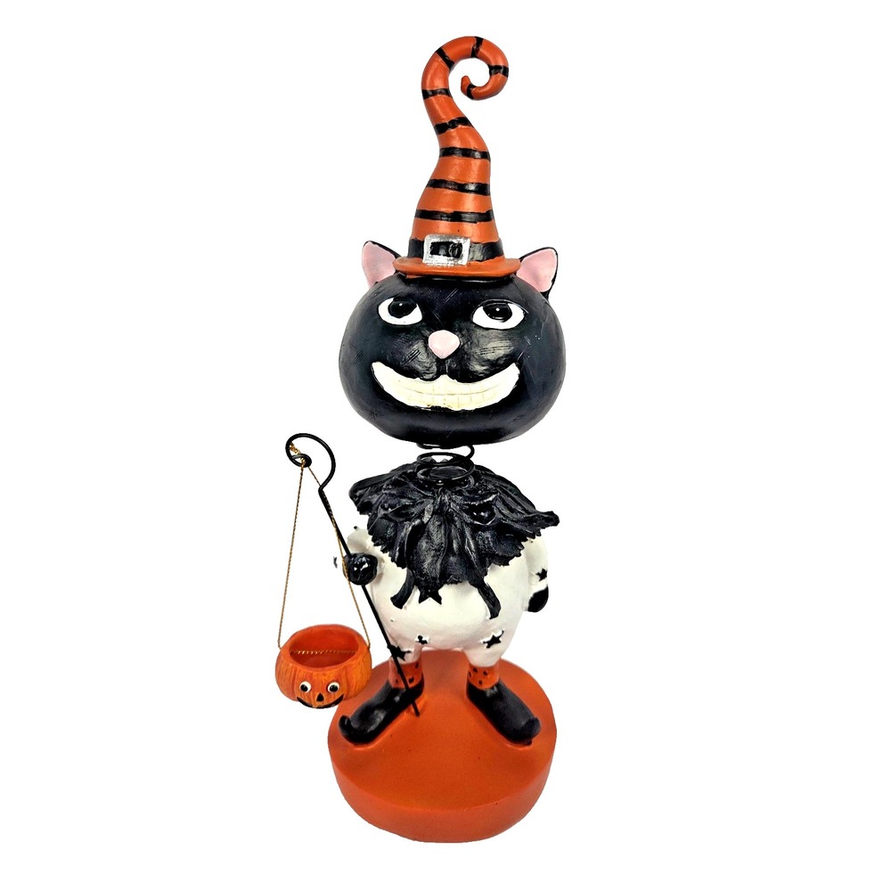 Nostalgic Halloween Black Cat Witch Figurine 12 Inch Retro Pumpkin Decor New